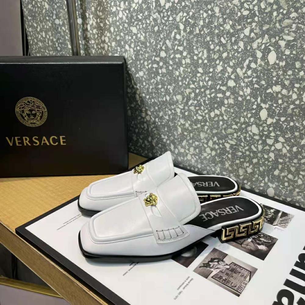 Versace Women La Medusa Loafers in Calf Leather-White - image 4