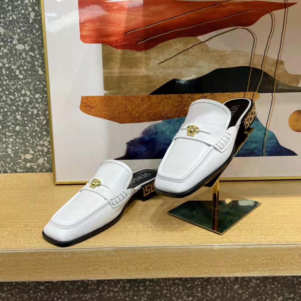 Versace Women La Medusa Loafers in Calf Leather-White - image 6