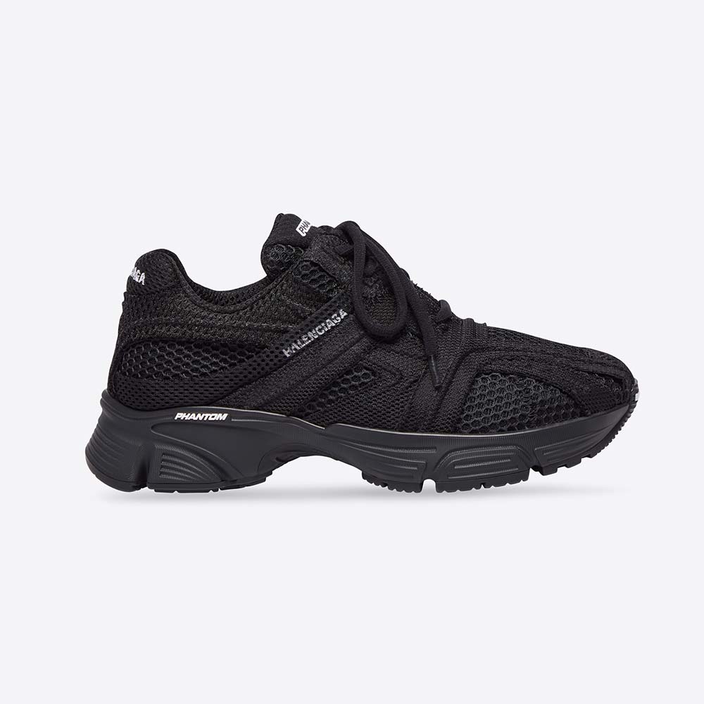 Side profile of Balenciaga Unisex Phantom Sneaker in black mesh and fabric