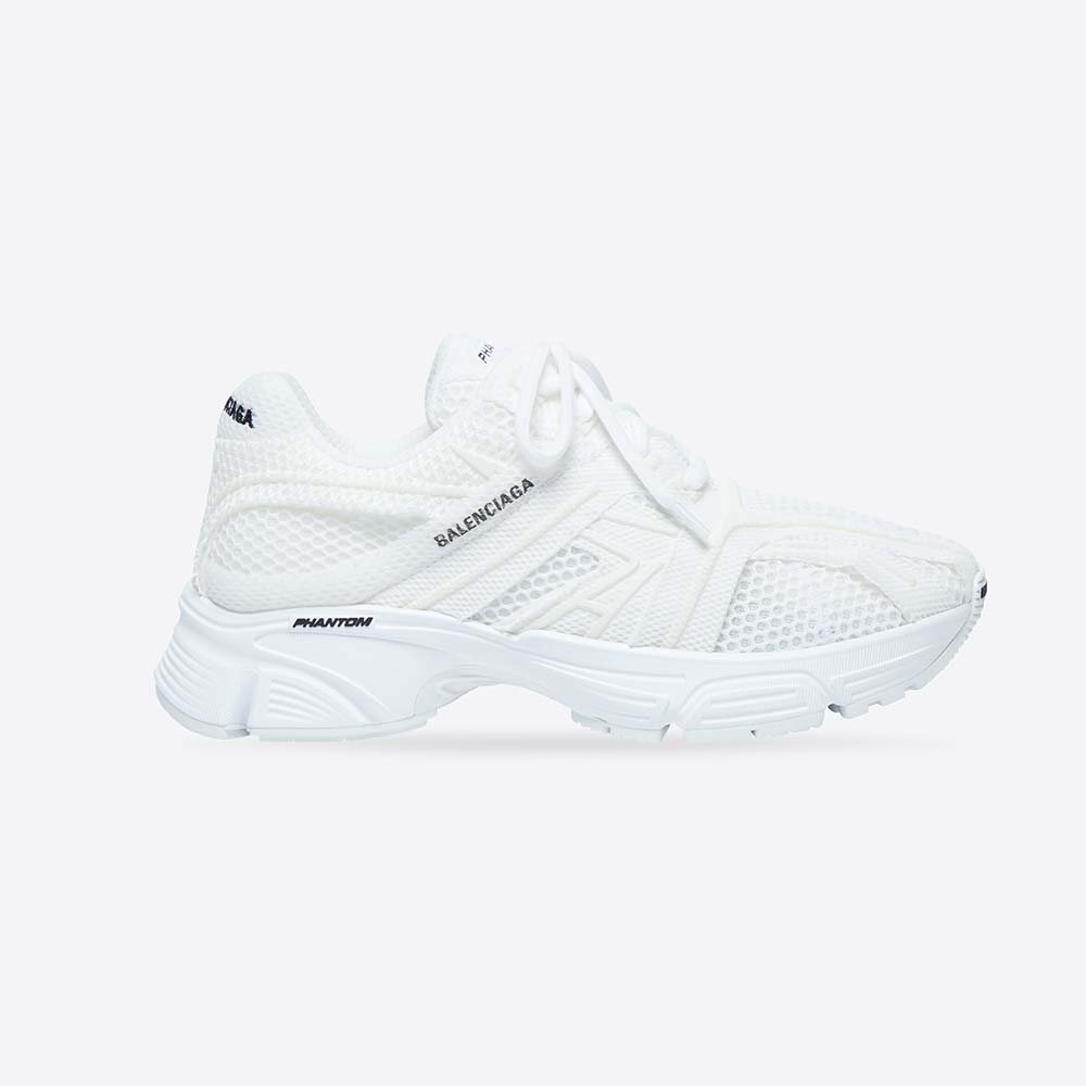 Side profile of Balenciaga Unisex Phantom Sneaker in white mesh and fabric