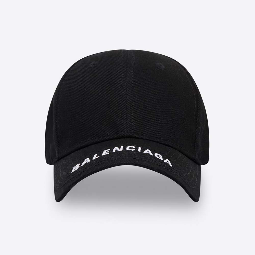 Front view of Balenciaga Women Logo Visor Cap in black cotton drill