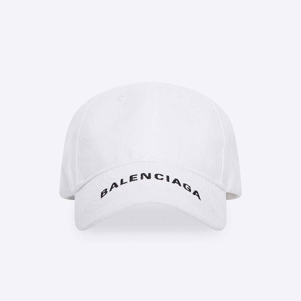 Front view of Balenciaga Women Logo Visor Cap in white cotton drill