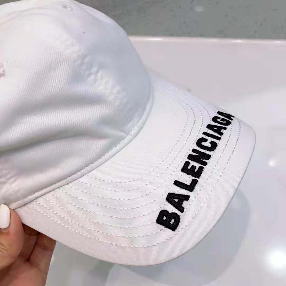 Balenciaga Women Logo Visor Cap in White and Black Cotton Drill - image 6