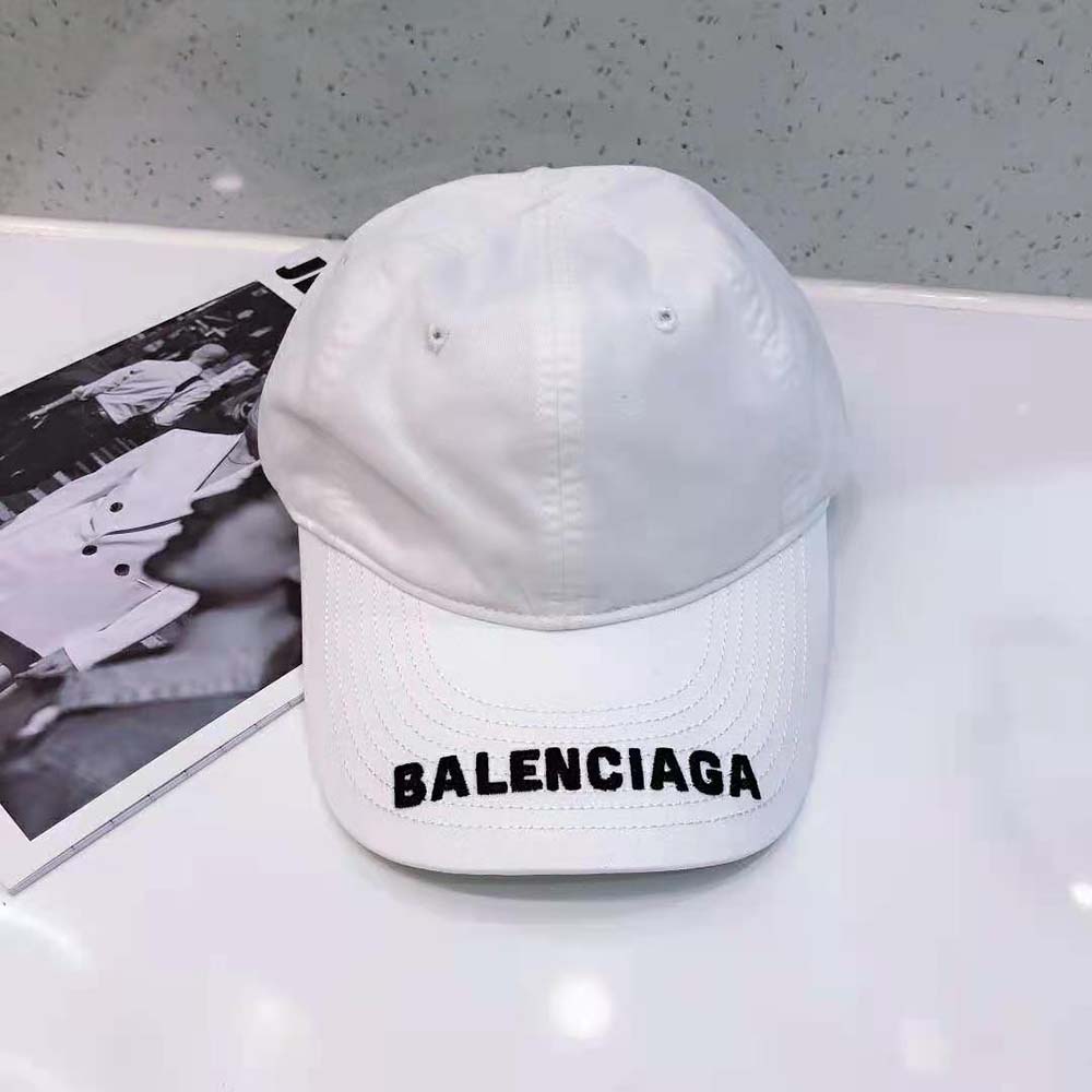 Balenciaga Women Logo Visor Cap in White and Black Cotton Drill - image 4