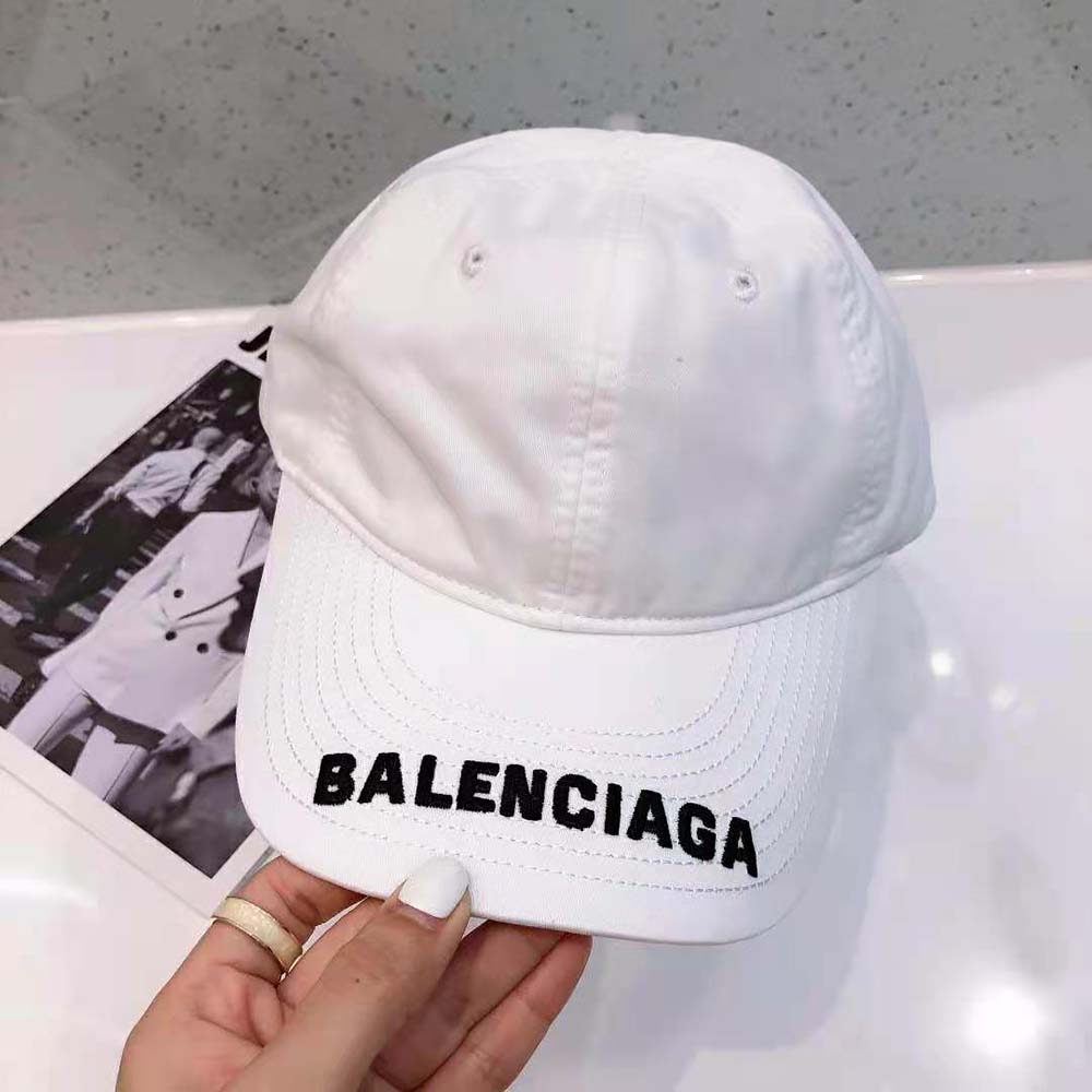 Balenciaga Women Logo Visor Cap in White and Black Cotton Drill - image 5