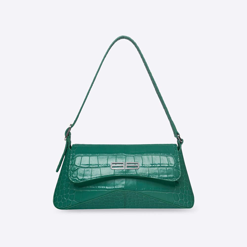 Front view of Balenciaga Women XX Small Flap Bag Crocodile Embossed Green