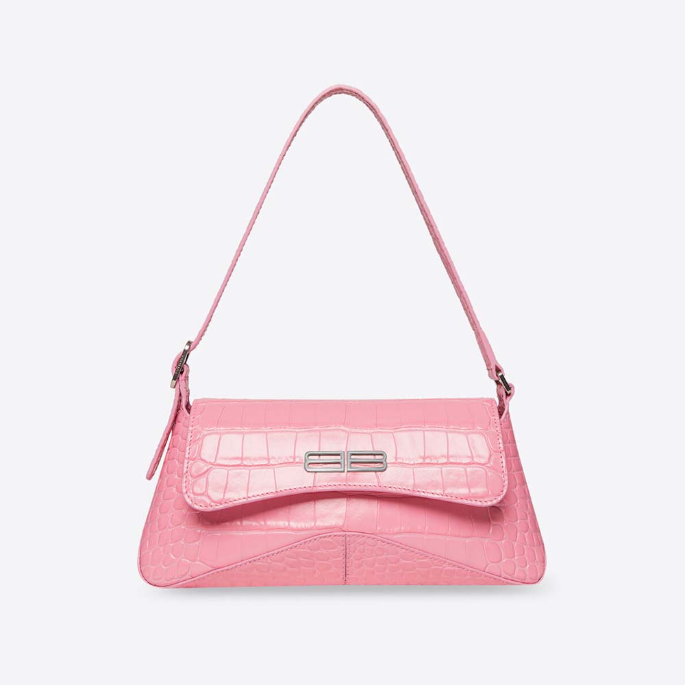 Front angle of Balenciaga Women XX Small Flap Bag Crocodile Embossed in Pink