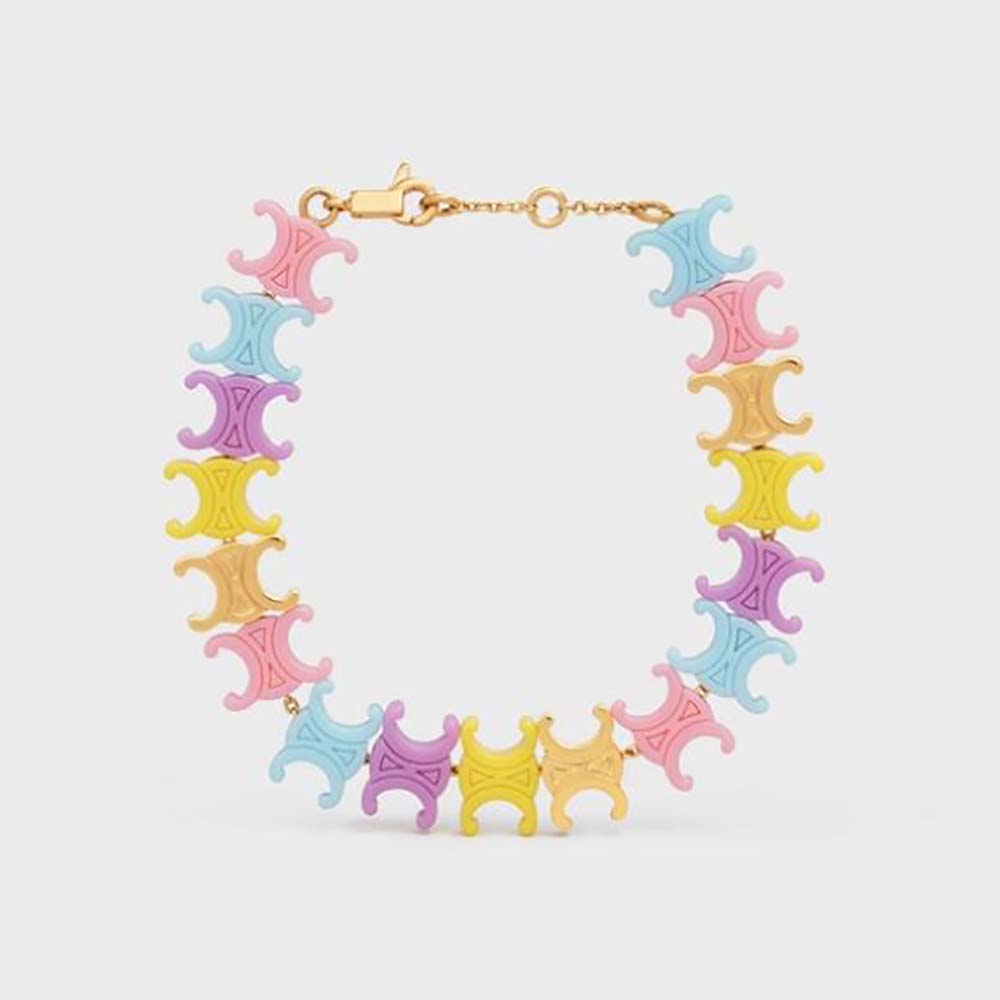 Close-up of Celine Women Baby Bracelet in Brass with Gold Finish and Plexiglass