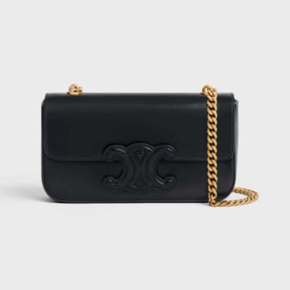 Front view of Celine Women Chain Shoulder Bag Cuir Triomphe in black