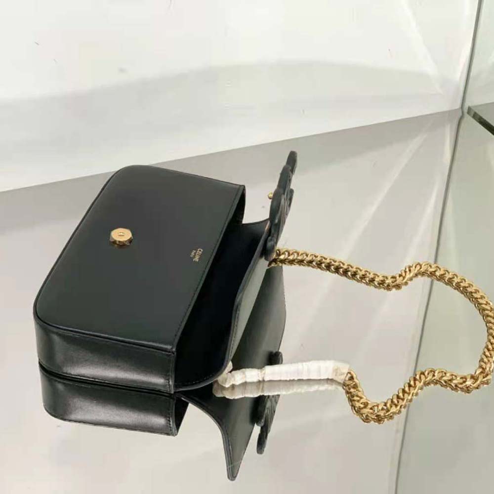 Celine Women Chain Shoulder Bag Cuir Triomphe in Shiny Calfskin-Black - image 6
