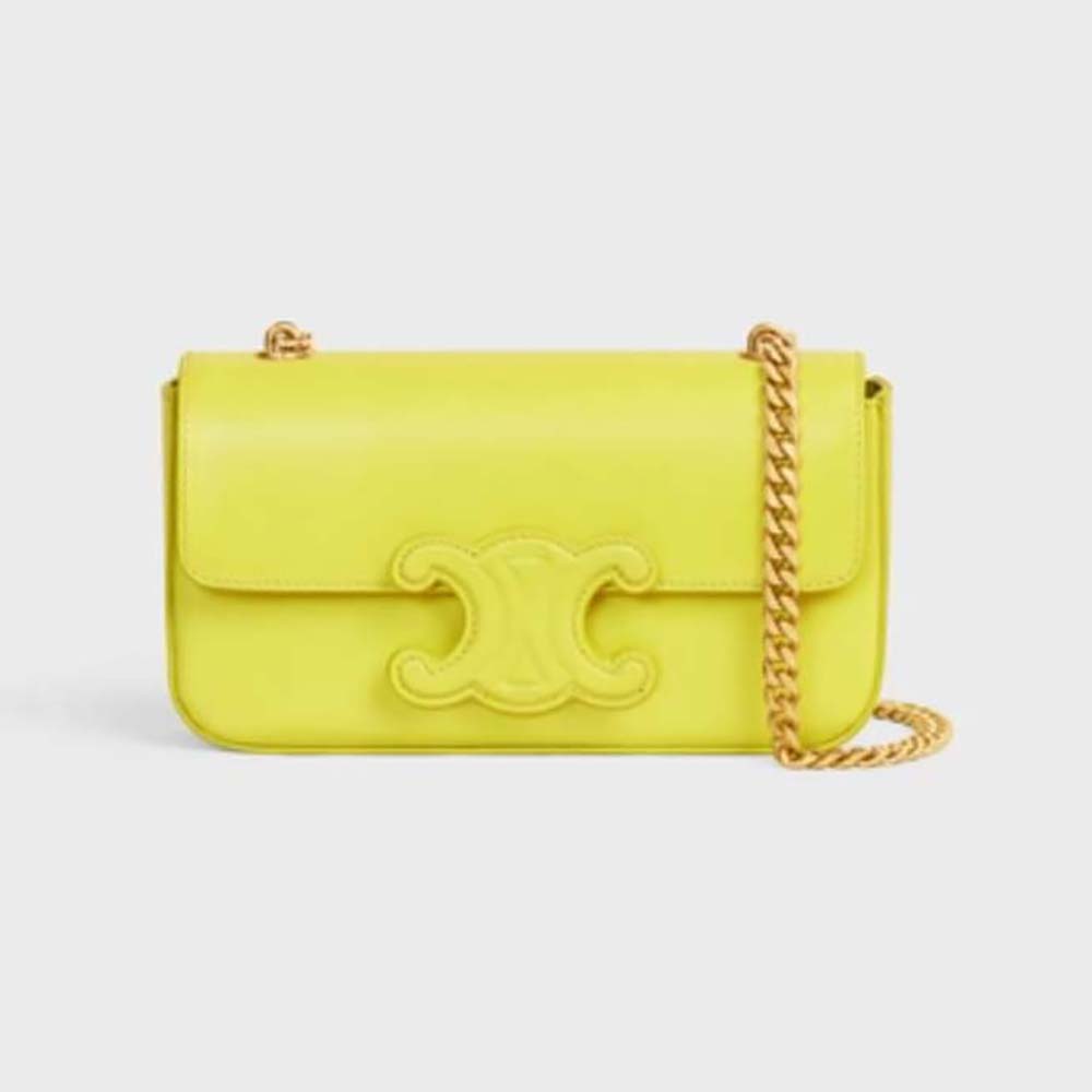 Front view of Celine Women Chain Shoulder Bag Cuir Triomphe Yellow
