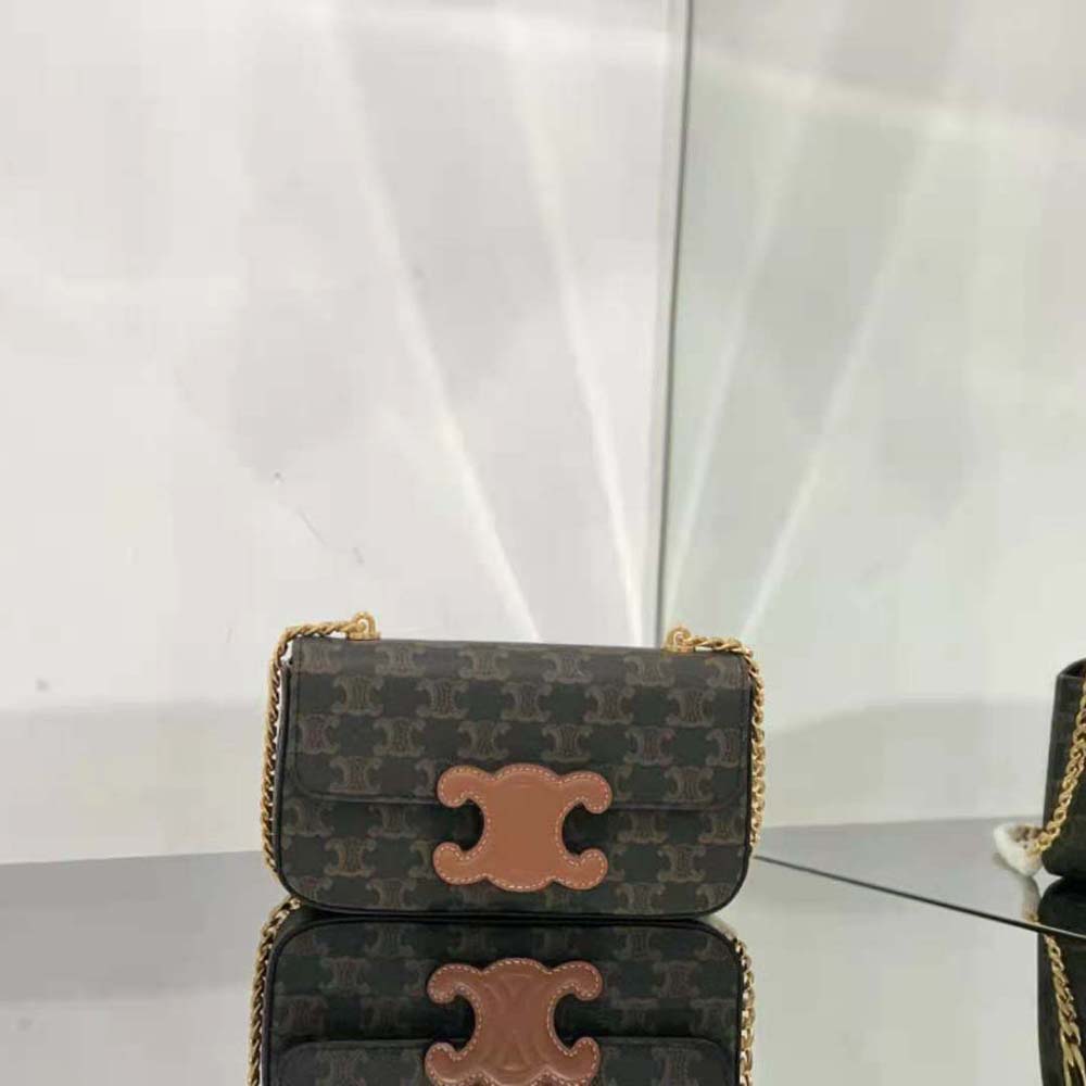 Close-up of gold chain detail on Celine Women Chain Shoulder Bag Cuir Triomphe