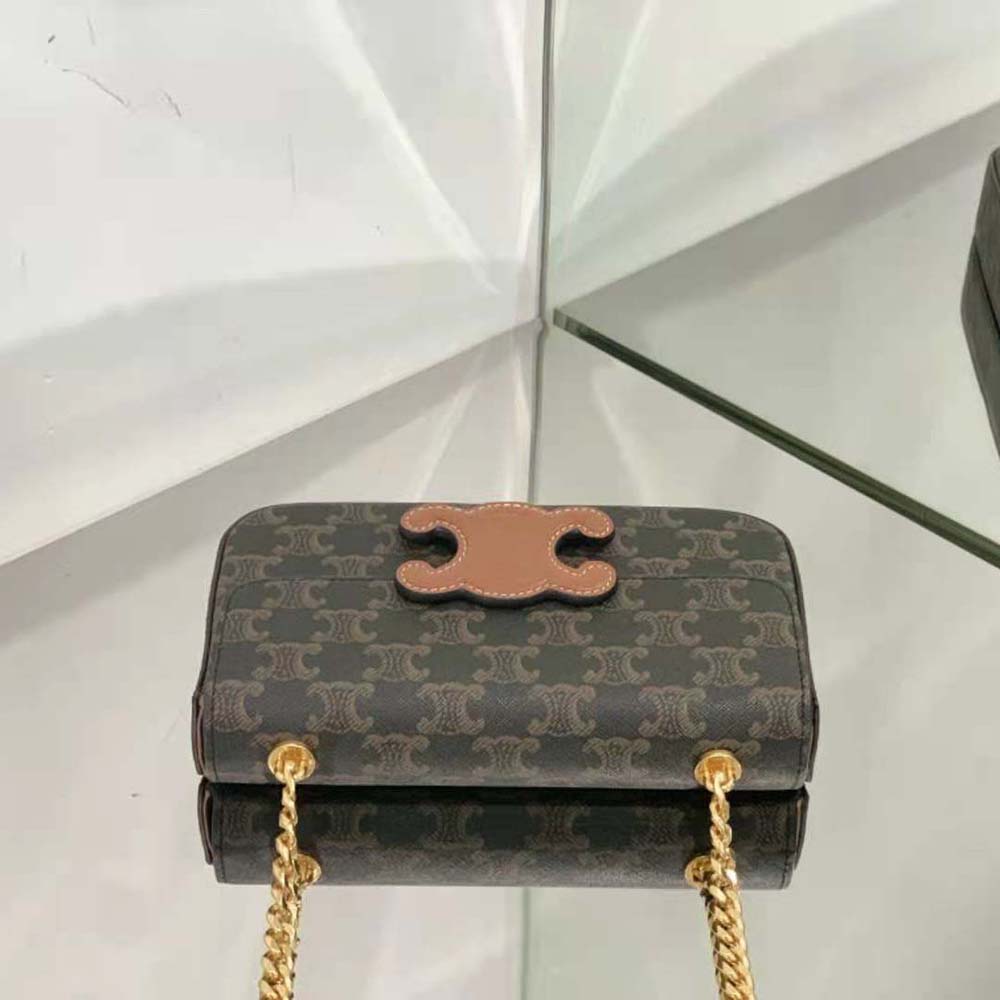 Celine Women Chain Shoulder Bag Cuir Triomphe in Triomphe Canvas and Calfskin - image 4