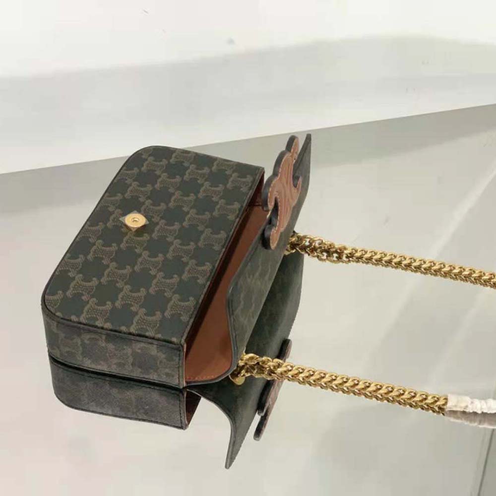 Celine Women Chain Shoulder Bag Cuir Triomphe in Triomphe Canvas and Calfskin - image 7