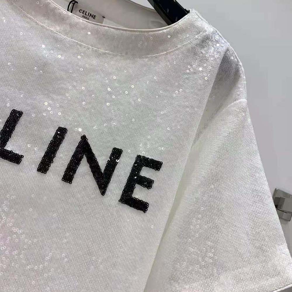 Celine Women Embroidered Celine T-shirt in Cotton Jersey-White - image 7