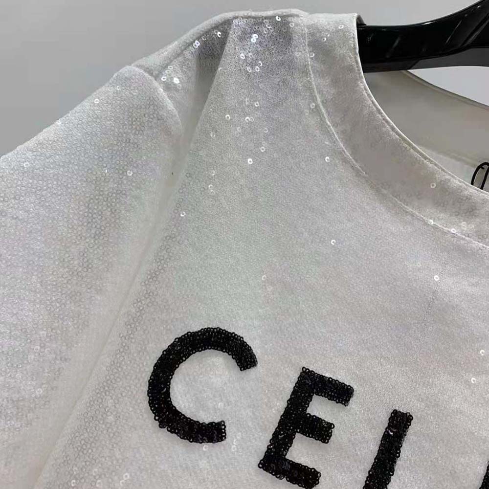 Celine Women Embroidered Celine T-shirt in Cotton Jersey-White - image 6