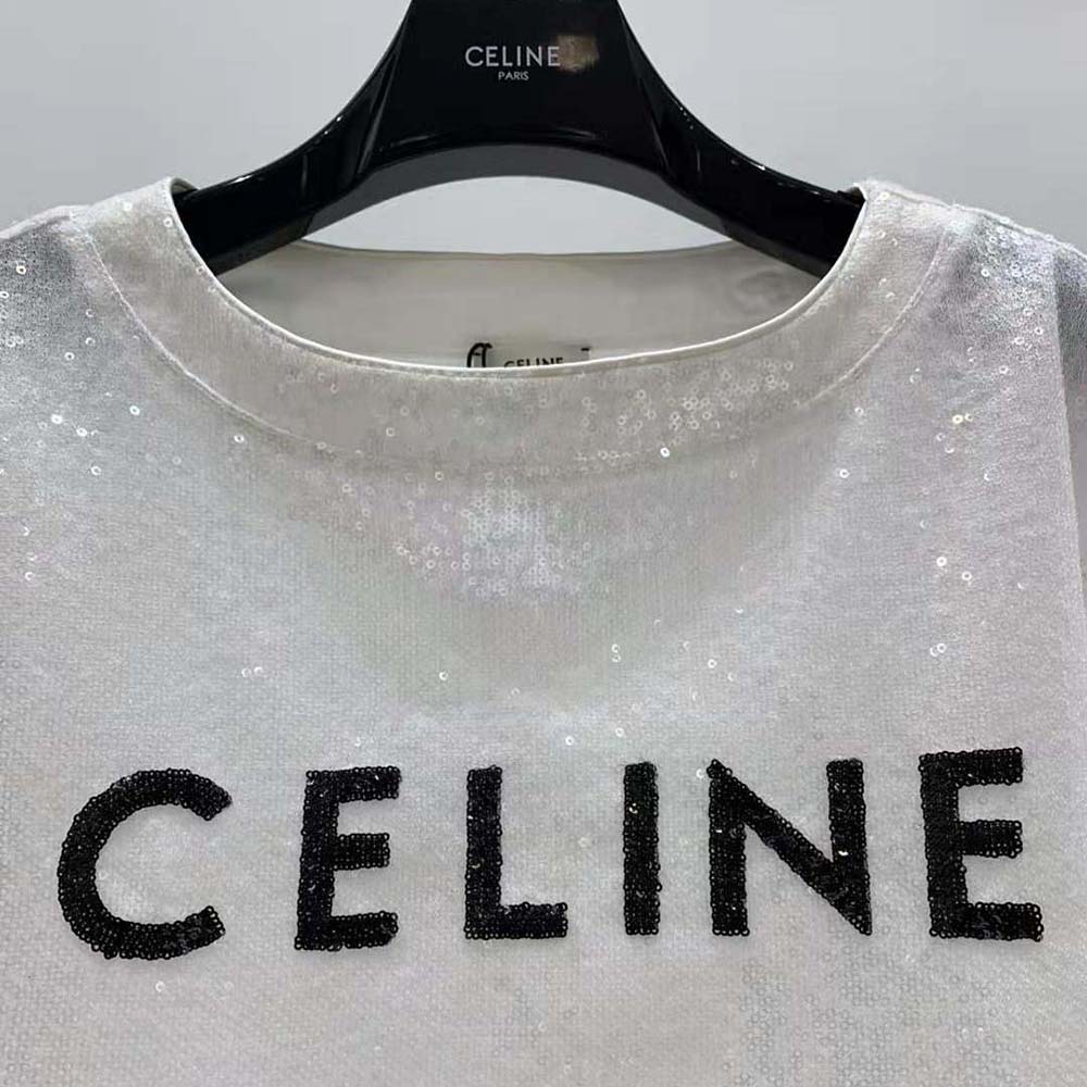 Celine Women Embroidered Celine T-shirt in Cotton Jersey-White - image 5