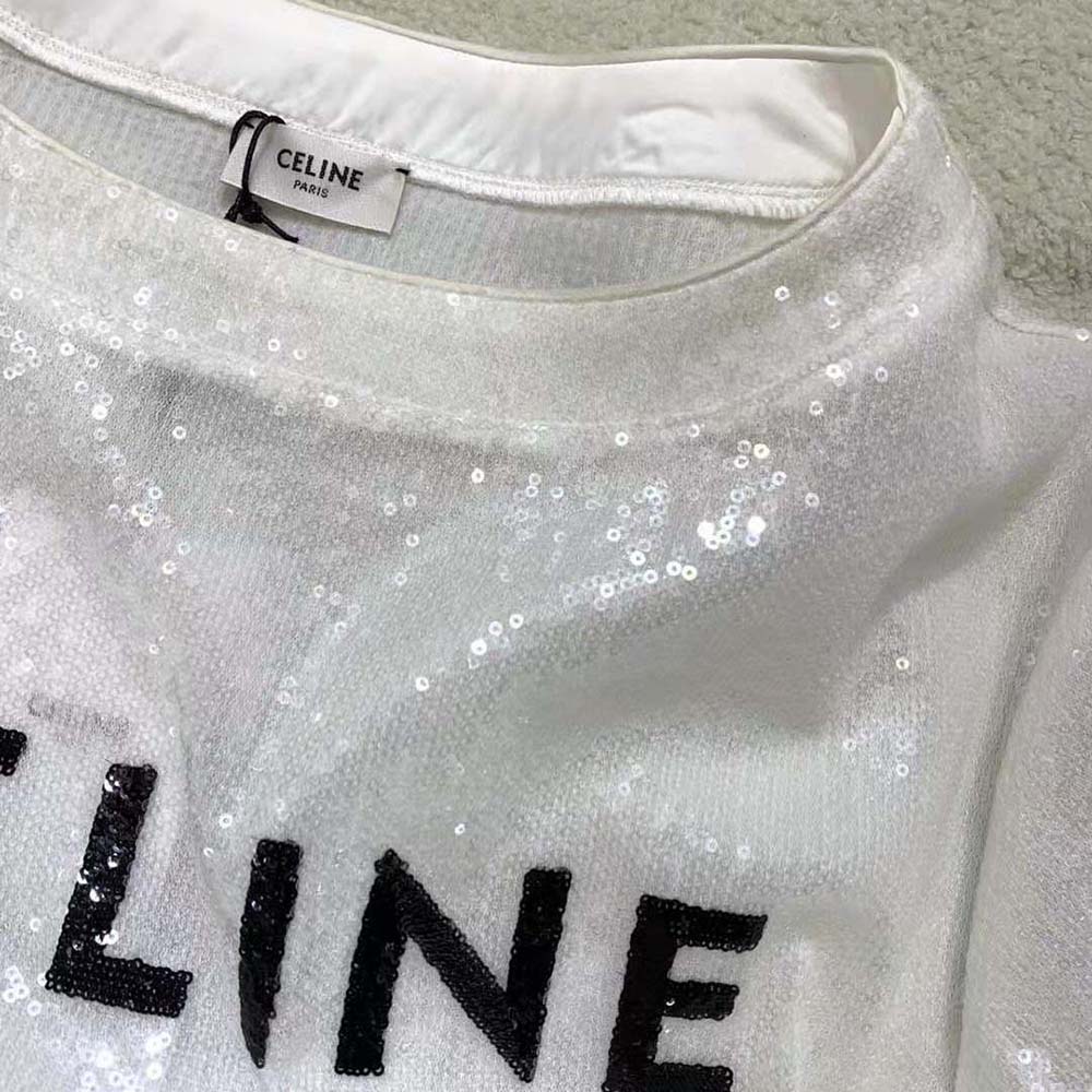 Celine Women Embroidered Celine T-shirt in Cotton Jersey-White - image 4