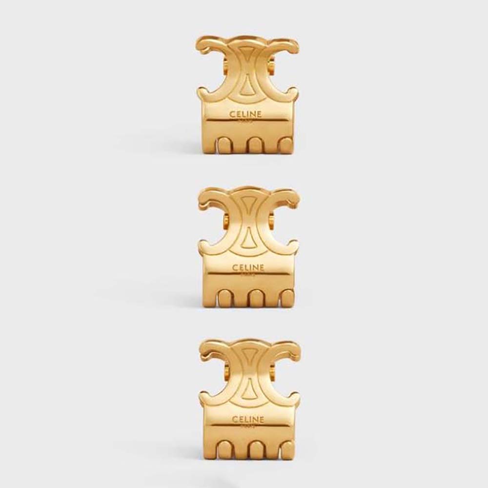 Close-up of Celine Women Hair Accessories Set of 3 Mini Triomphe Claws showing gold finish