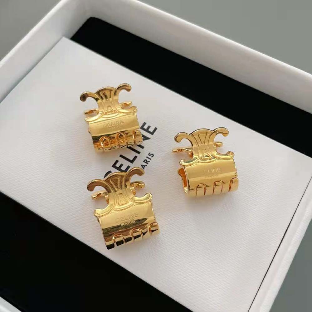 Celine Women Hair Accessories Set of 3 Mini Triomphe Claws in Brass with Gold Finish and Steel - image 5