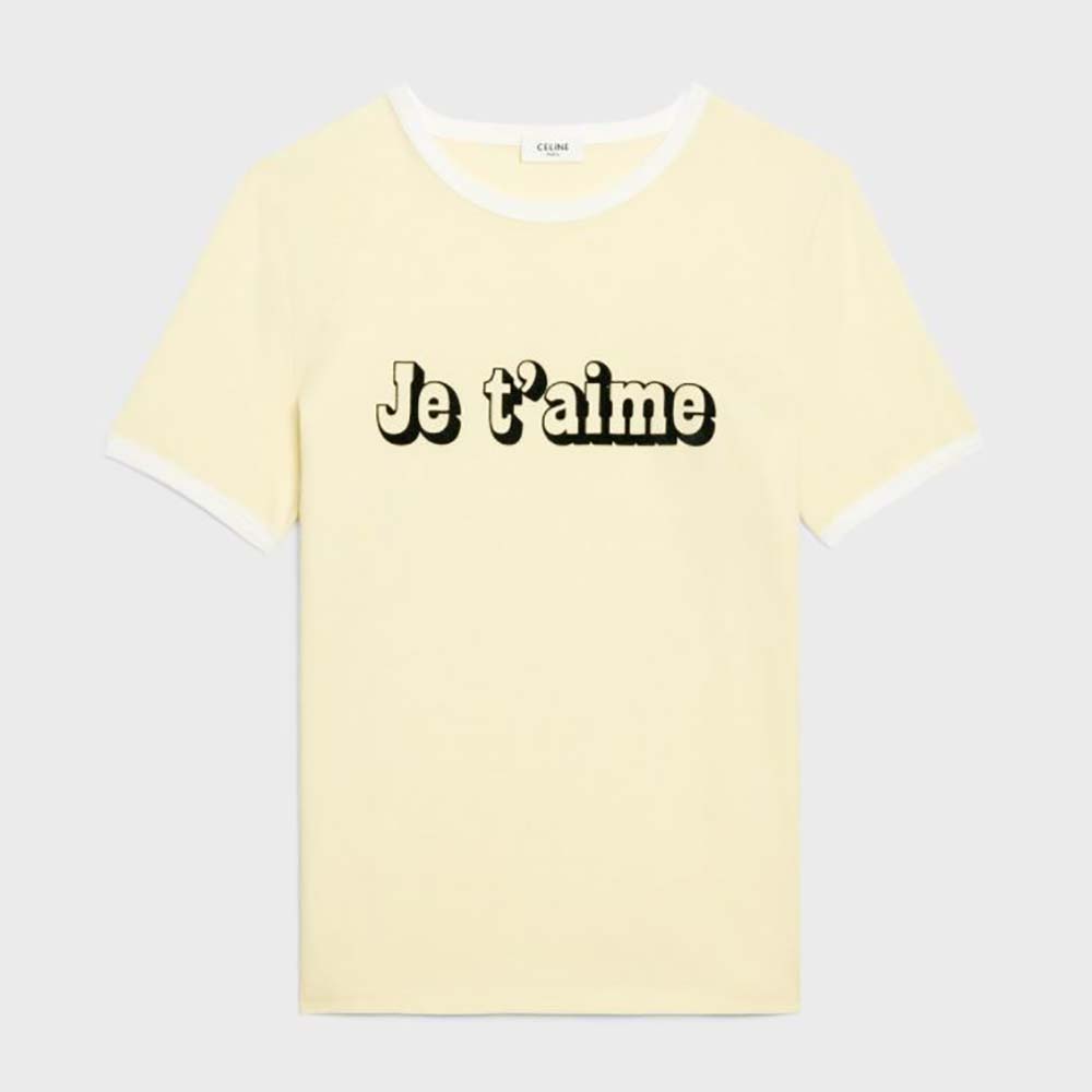 Front view of Celine Women Je T aime Cotton Jersey T-shirt-Yellow
