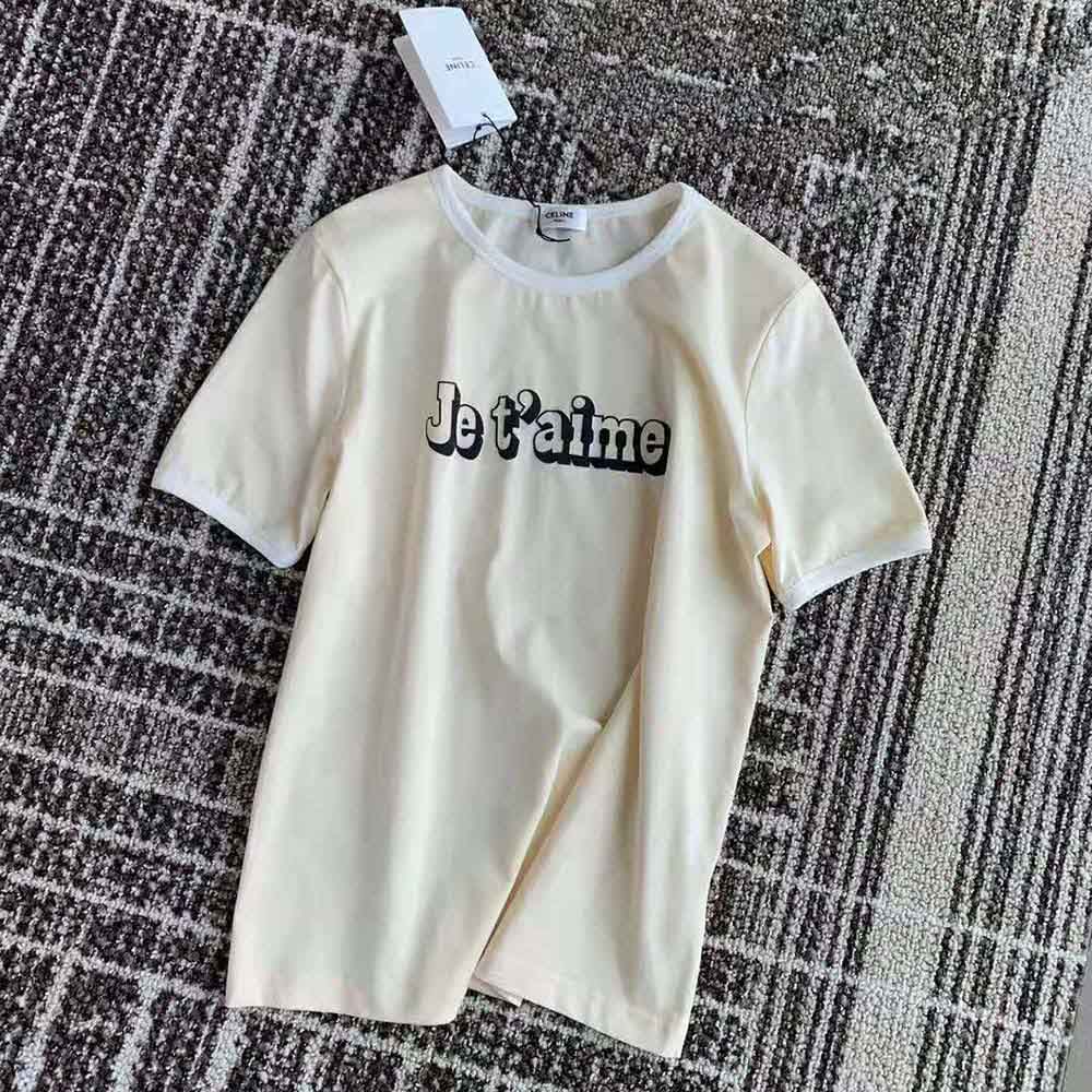 Side angle showing relaxed silhouette of Celine Women Je T aime T-shirt