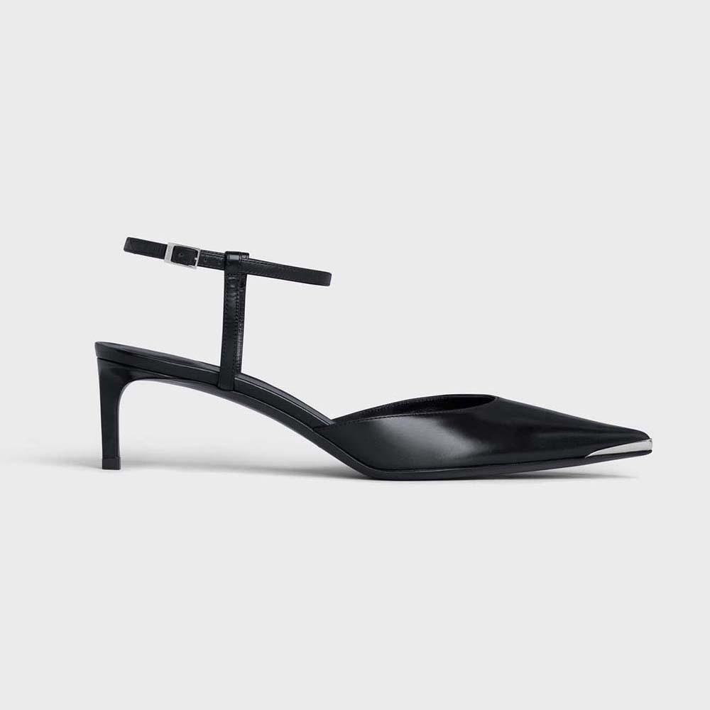 Side view of Celine Women Kitten Metal Toe Pump in Calfskin-Black