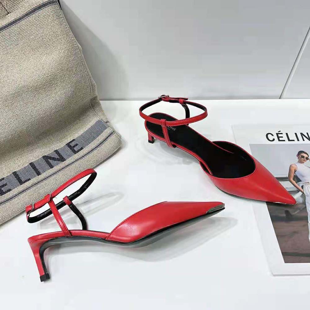 Celine Women Kitten Metal Toe Pump in Kidskin-Red - image 7