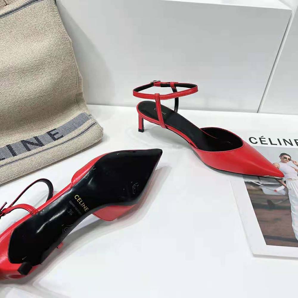 Celine Women Kitten Metal Toe Pump in Kidskin-Red - image 9