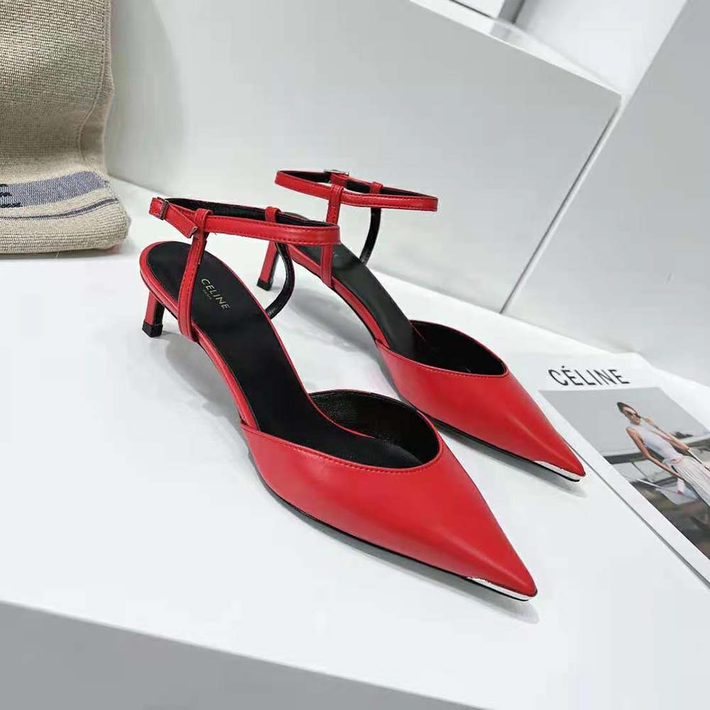 Back angle showing kitten heel on Celine Women Kitten Metal Toe Pump
