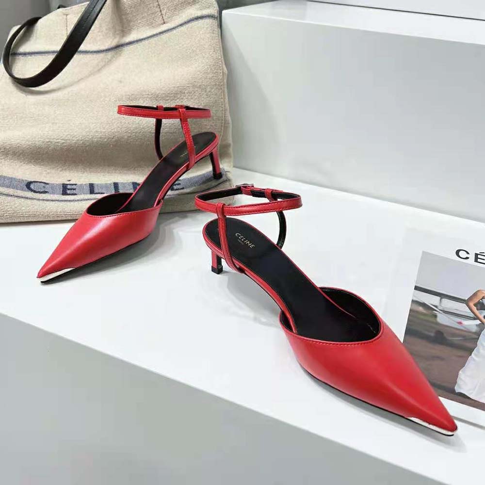 Celine Women Kitten Metal Toe Pump in Kidskin-Red - image 4