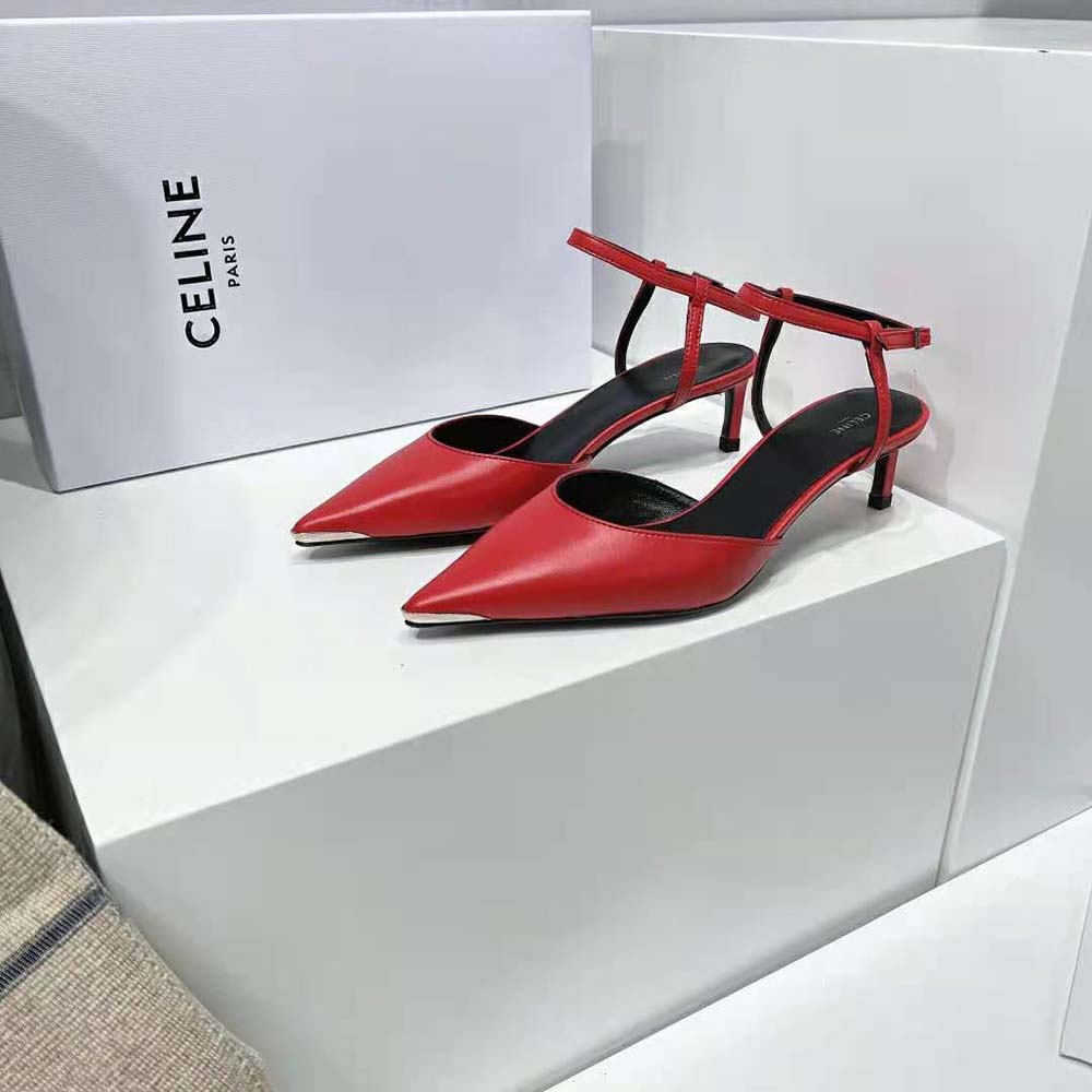 Celine Women Kitten Metal Toe Pump in Kidskin-Red - image 5