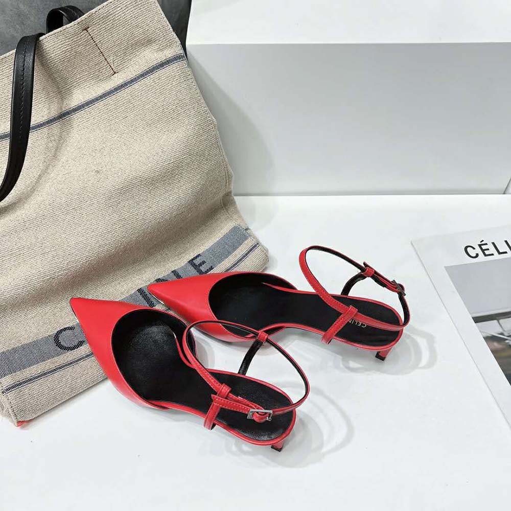 Celine Women Kitten Metal Toe Pump in Kidskin-Red - image 6