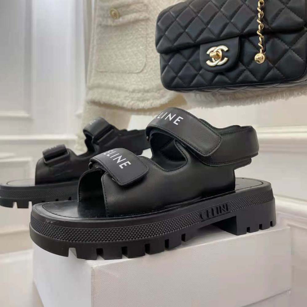 Celine Women Leo Scratch Sandal in Calfskin-Black - image 7