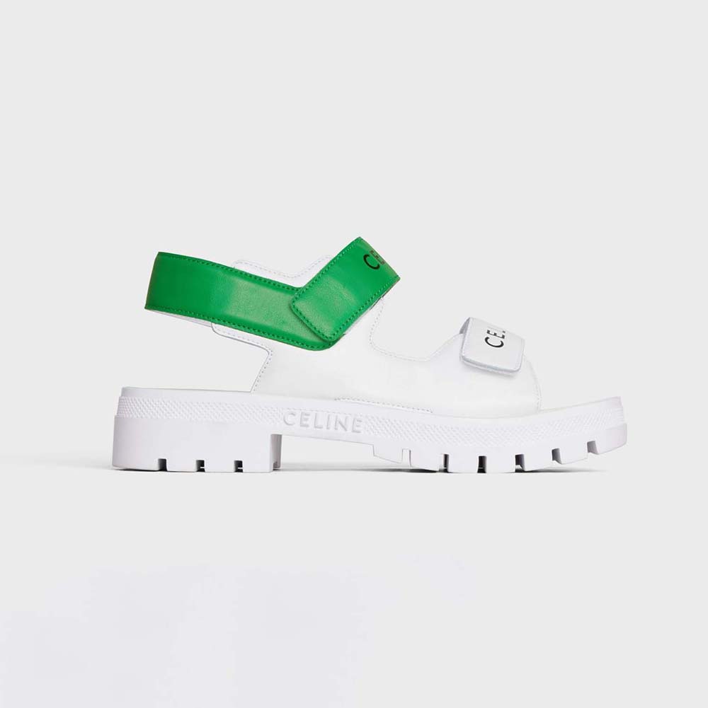 Side profile of Celine Women Leo Scratch Sandal in Calfskin-Green