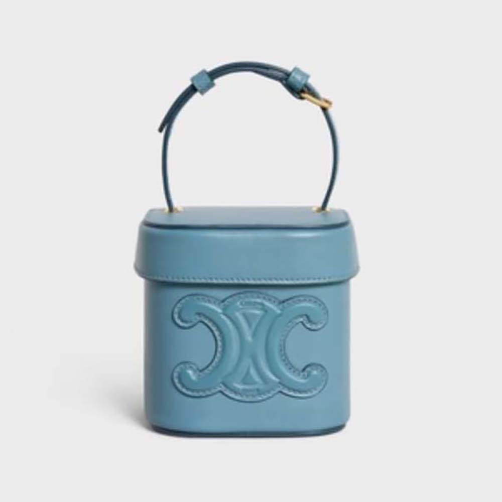 Front view of Celine Women Small Box Cuir Triomphe in smooth blue calfskin