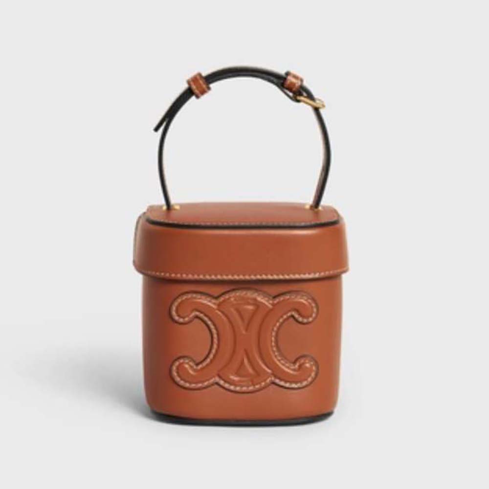 Front view of Celine Women Small Box Cuir Triomphe in smooth brown calfskin