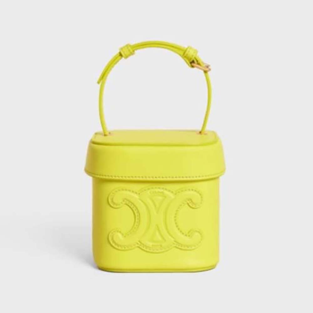 Front view of Celine Women Small Box Cuir Triomphe yellow smooth calfskin bag