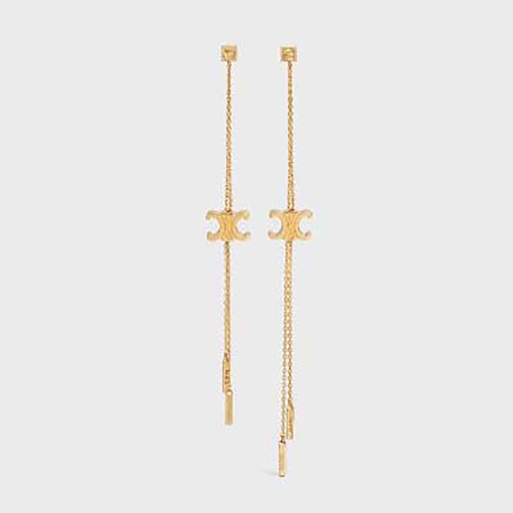 Front view of Celine Women Triomphe Sliding Earrings in gold finish