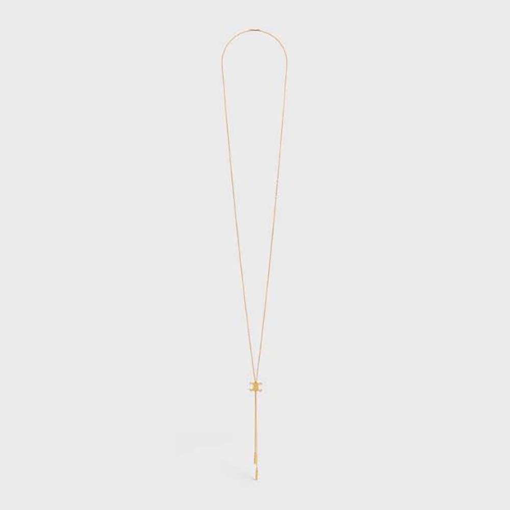 Close-up of Celine Women Triomphe Sliding Necklace gold finish detail