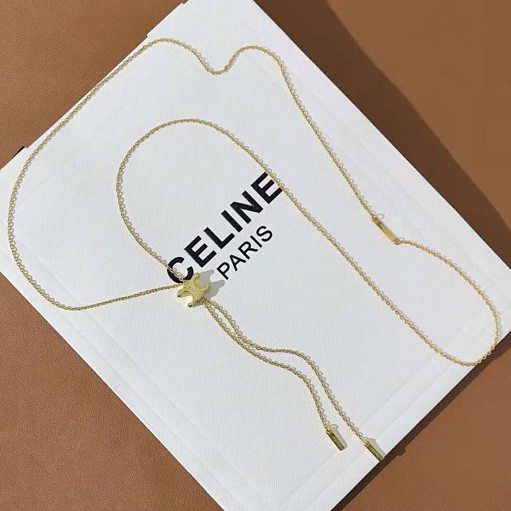 Side angle showing sliding clasp of Celine Women Triomphe Necklace