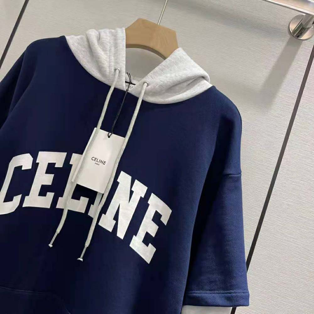 Celine Women Two-Tone Hoodie in Cotton Fleece-Navy - image 4
