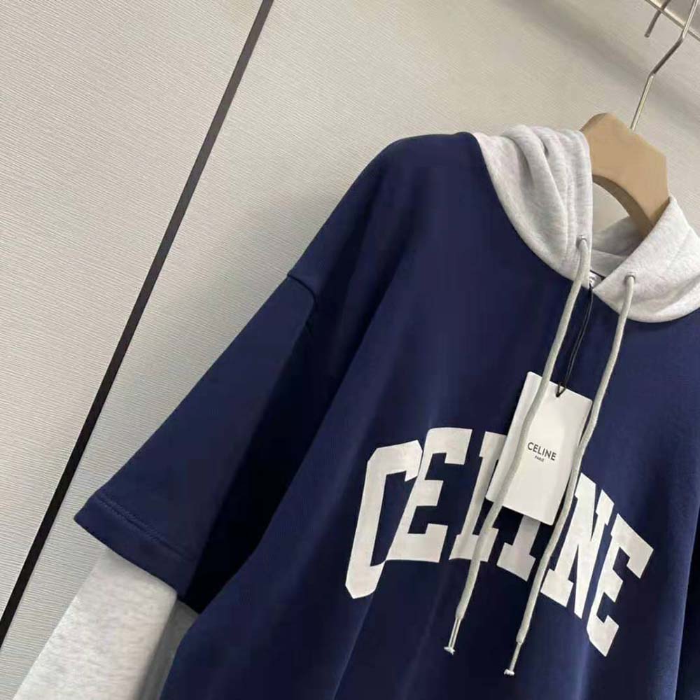 Celine Women Two-Tone Hoodie in Cotton Fleece-Navy - image 5