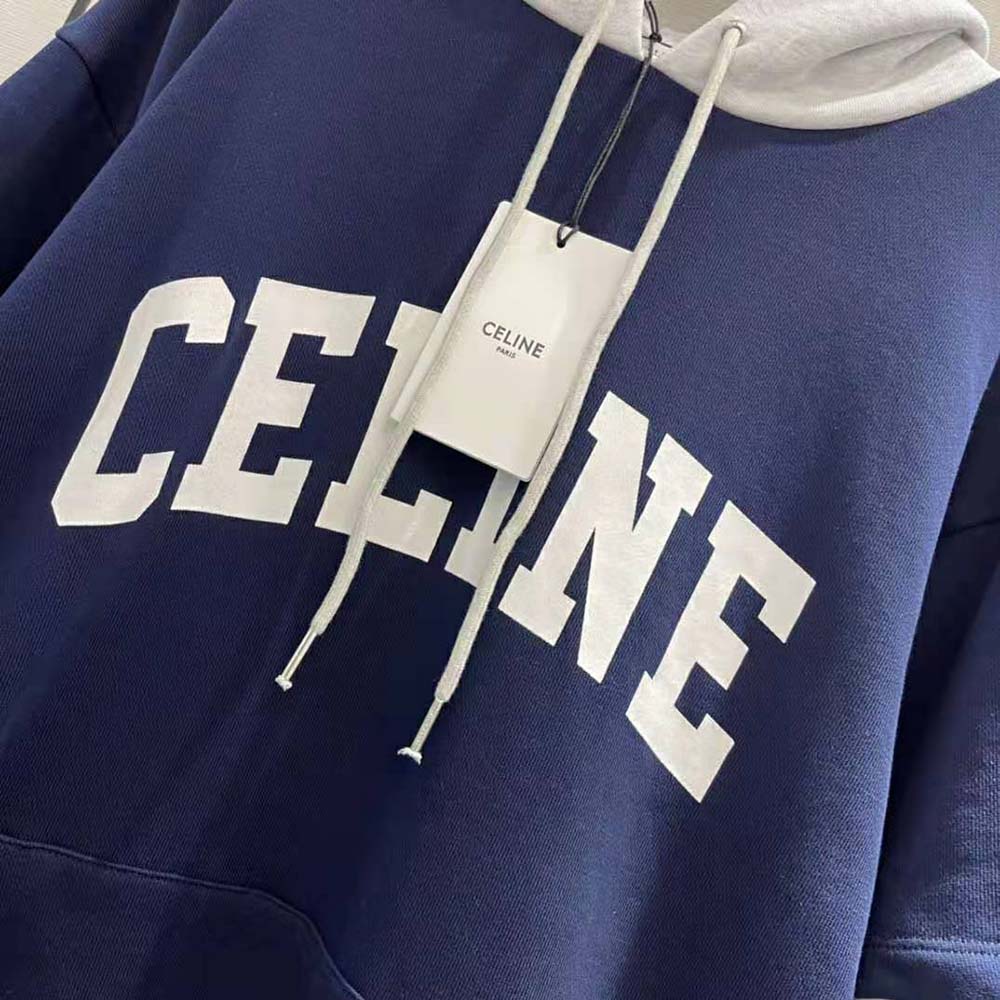 Celine Women Two-Tone Hoodie in Cotton Fleece-Navy - image 6