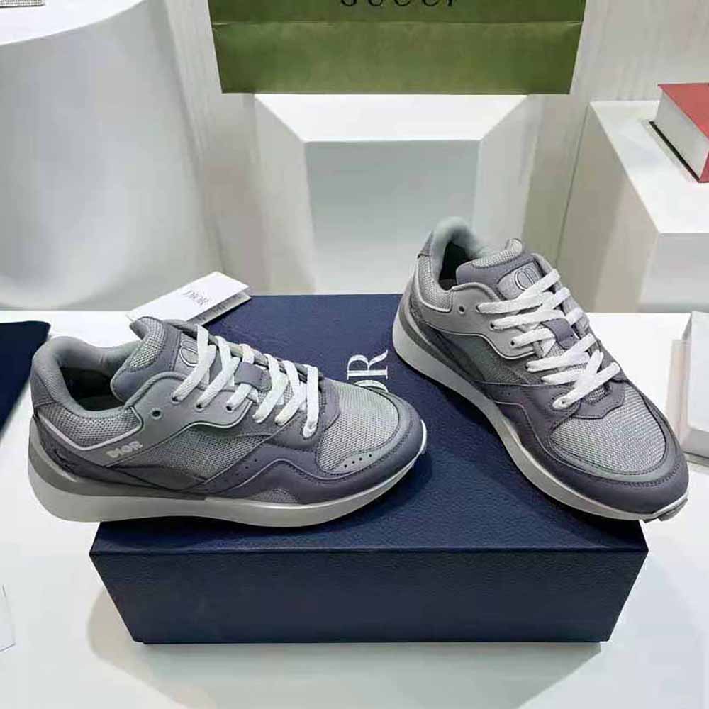 Top angle showing toe and mesh texture on Dior Men B29 Sneaker Gray