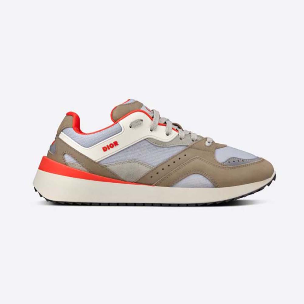 Side view of Dior Men B29 Sneaker Gray Technical Mesh and Suede with Brown Calfskin