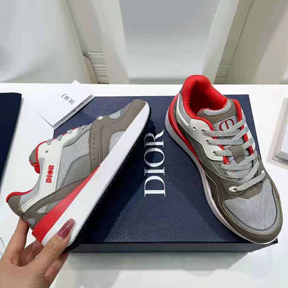 Dior Men B29 Sneaker Gray Technical Mesh and Suede with Brown Smooth Calfskin - image 4