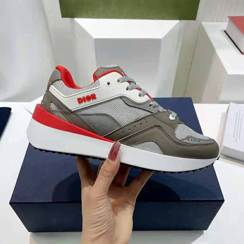 Dior Men B29 Sneaker Gray Technical Mesh and Suede with Brown Smooth Calfskin - image 6
