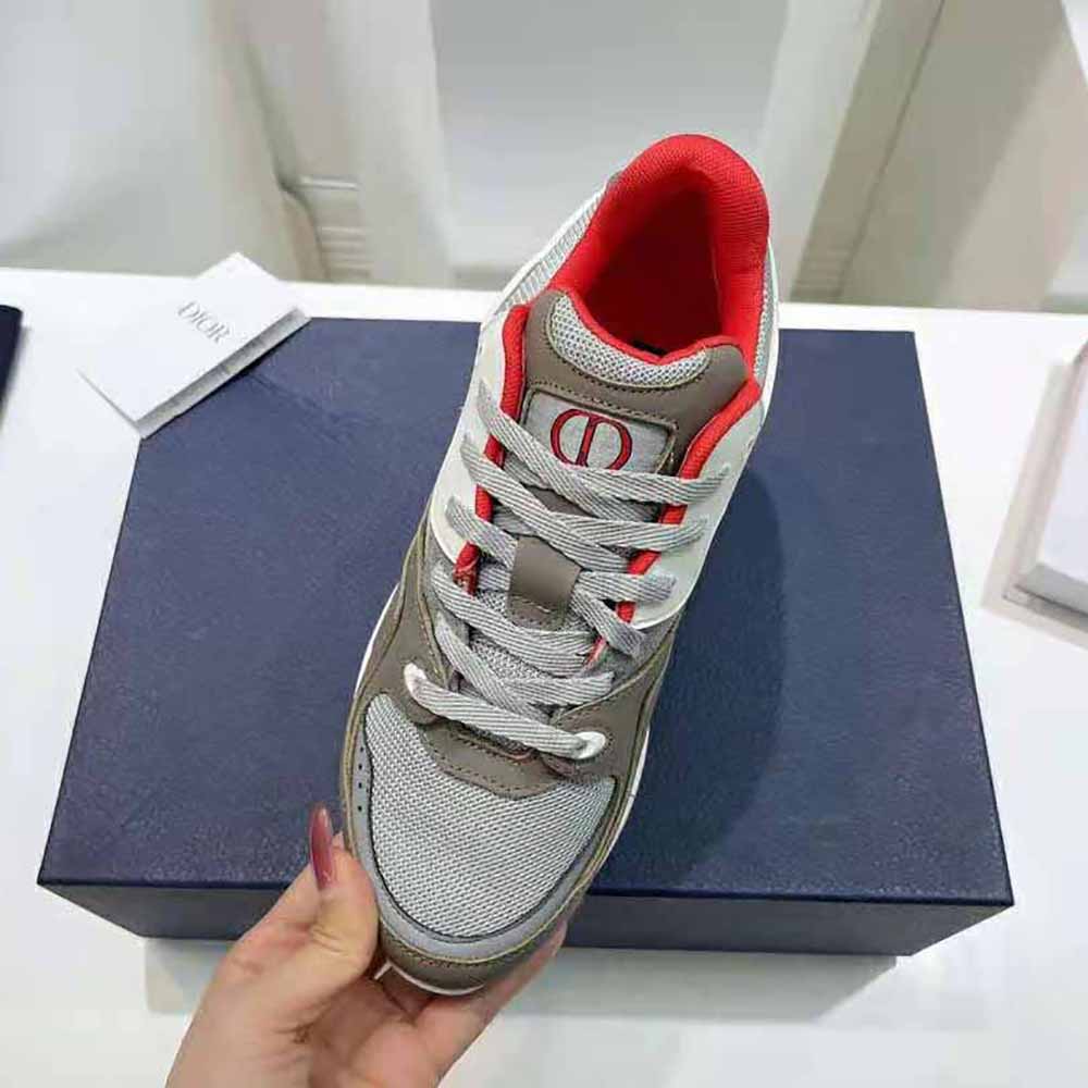 Dior Men B29 Sneaker Gray Technical Mesh and Suede with Brown Smooth Calfskin - image 5