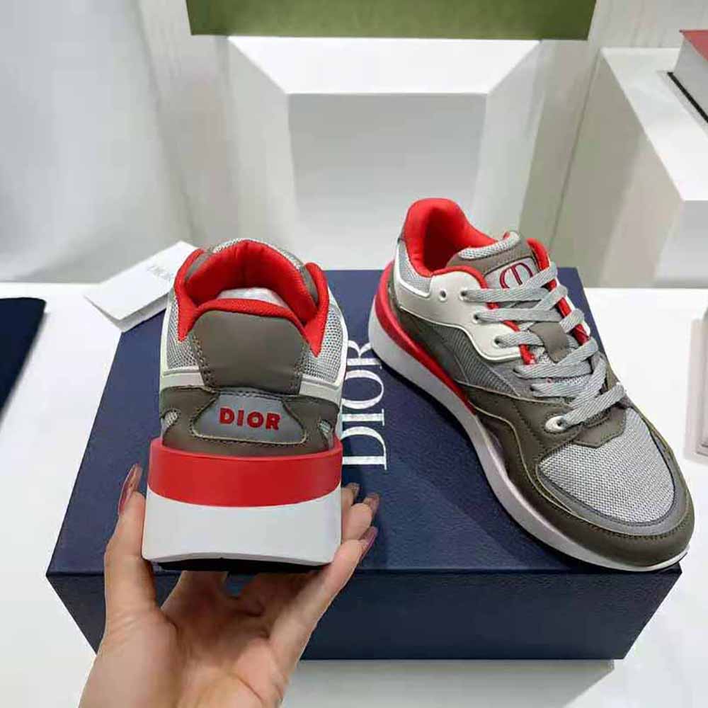 Dior Men B29 Sneaker Gray Technical Mesh and Suede with Brown Smooth Calfskin - image 8
